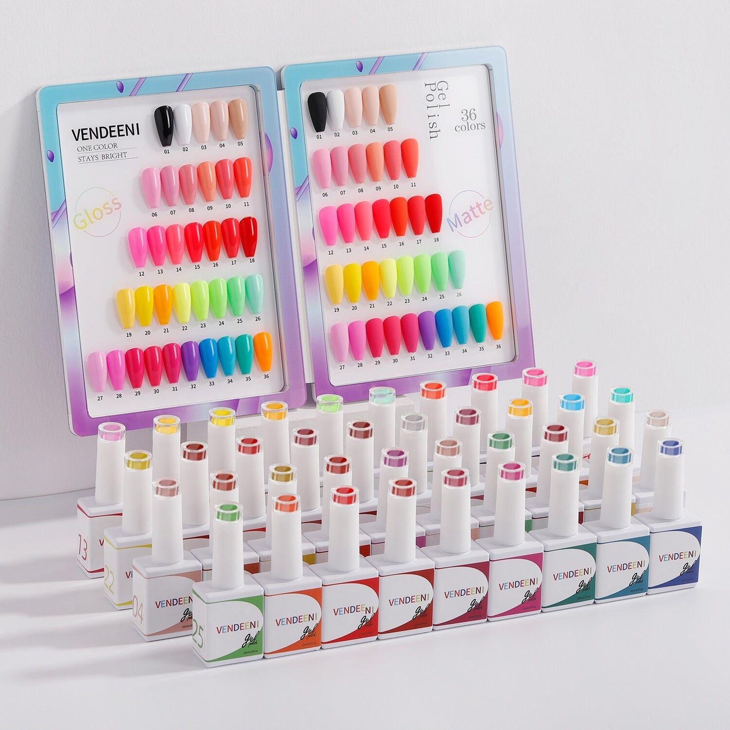 Vendeeni 36 + Base + Matt Top + Gloss Top Colours UV Gel with classic colour chart Set 3