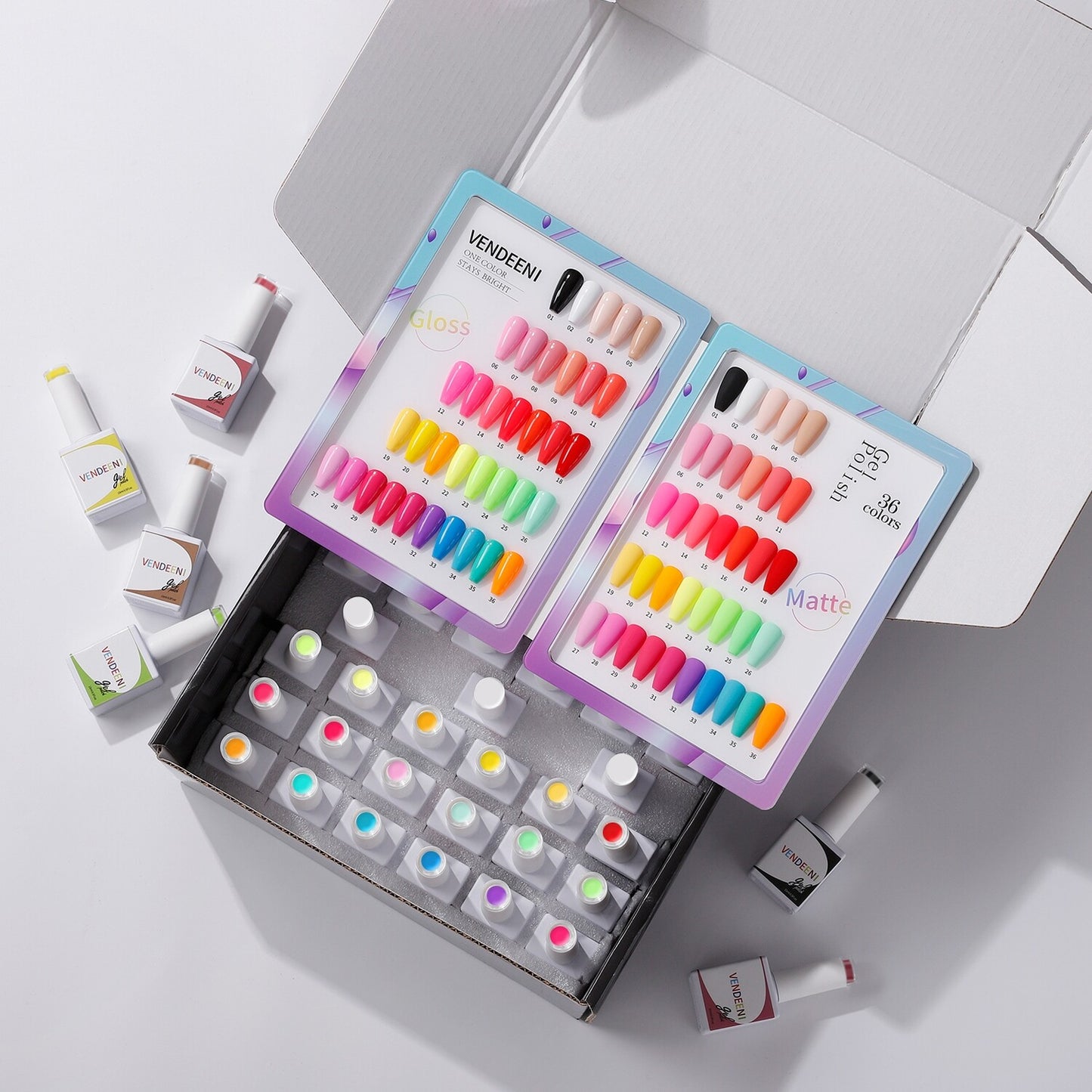 Vendeeni 36 + Base + Matt Top + Gloss Top Colours UV Gel with classic colour chart Set 3