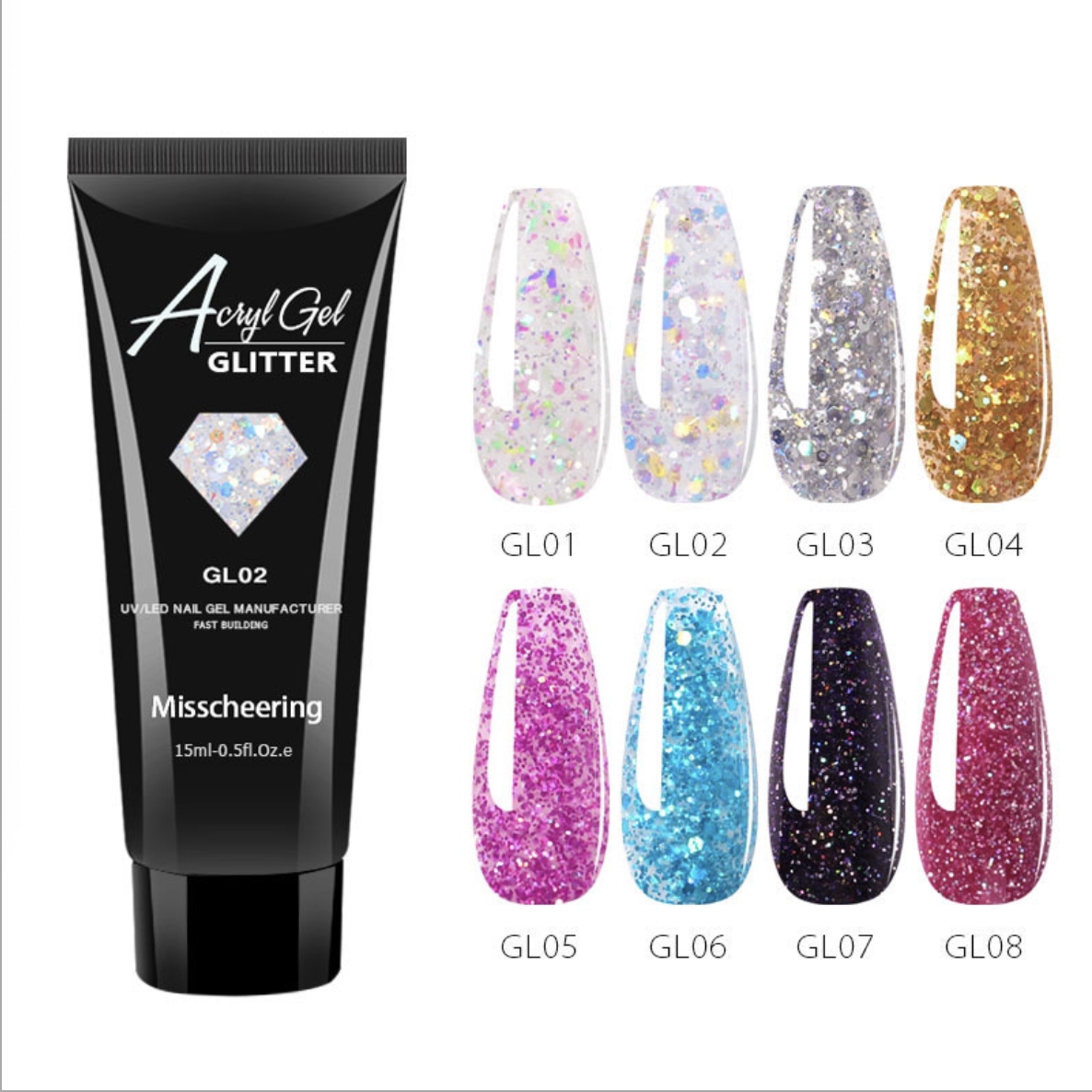 Glitter Poly Gel 15ml - 8 Colours to choose from