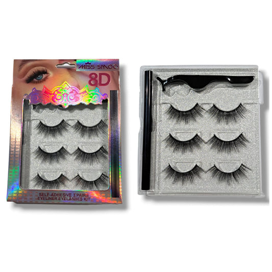 Magnetic Eyelash Set 3 pairs + Magnetic Eyeliner + Eyelash tweezer placer 8D 16mm
