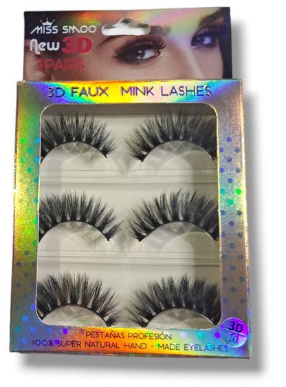 Mink Strip Lashes 3D -3 Pairs 14mm