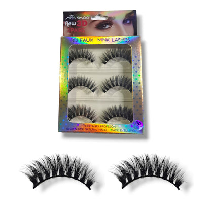 Mink Strip Lashes 3D -3 Pairs 14mm