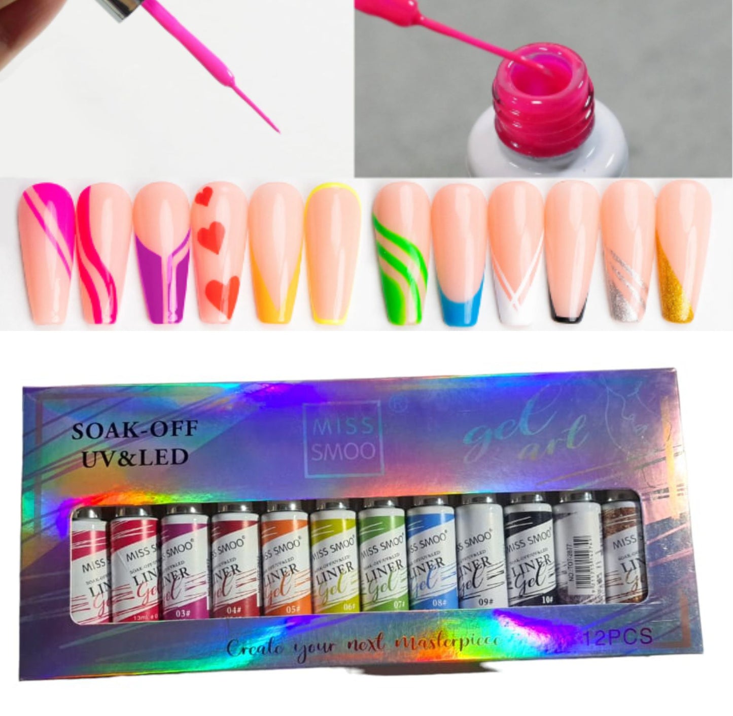 Miss Smoo UV Gel Nail Art Liner gel set 13ml x 12