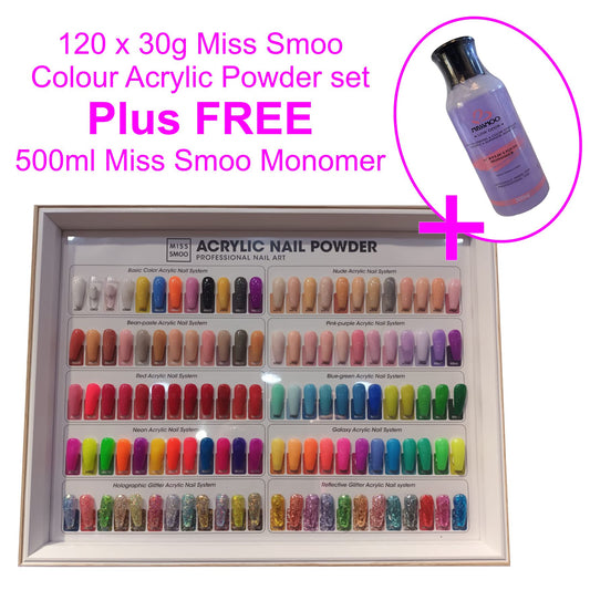 Miss Smoo Acrylic Nail Powder 30g x 120 + FREE 500ml Miss Smoo Monomer