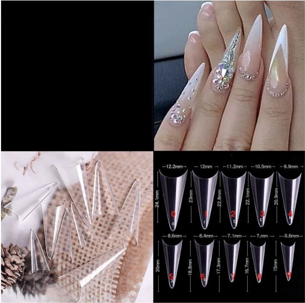 120 pcs Stiletto nail tips - clear/natural/white Medium length