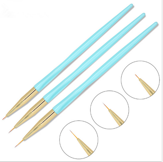 3pcs Baby blue and Gold Nail Striping Brush