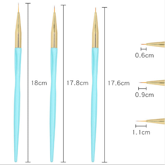 3pcs Baby blue and Gold Nail Striping Brush