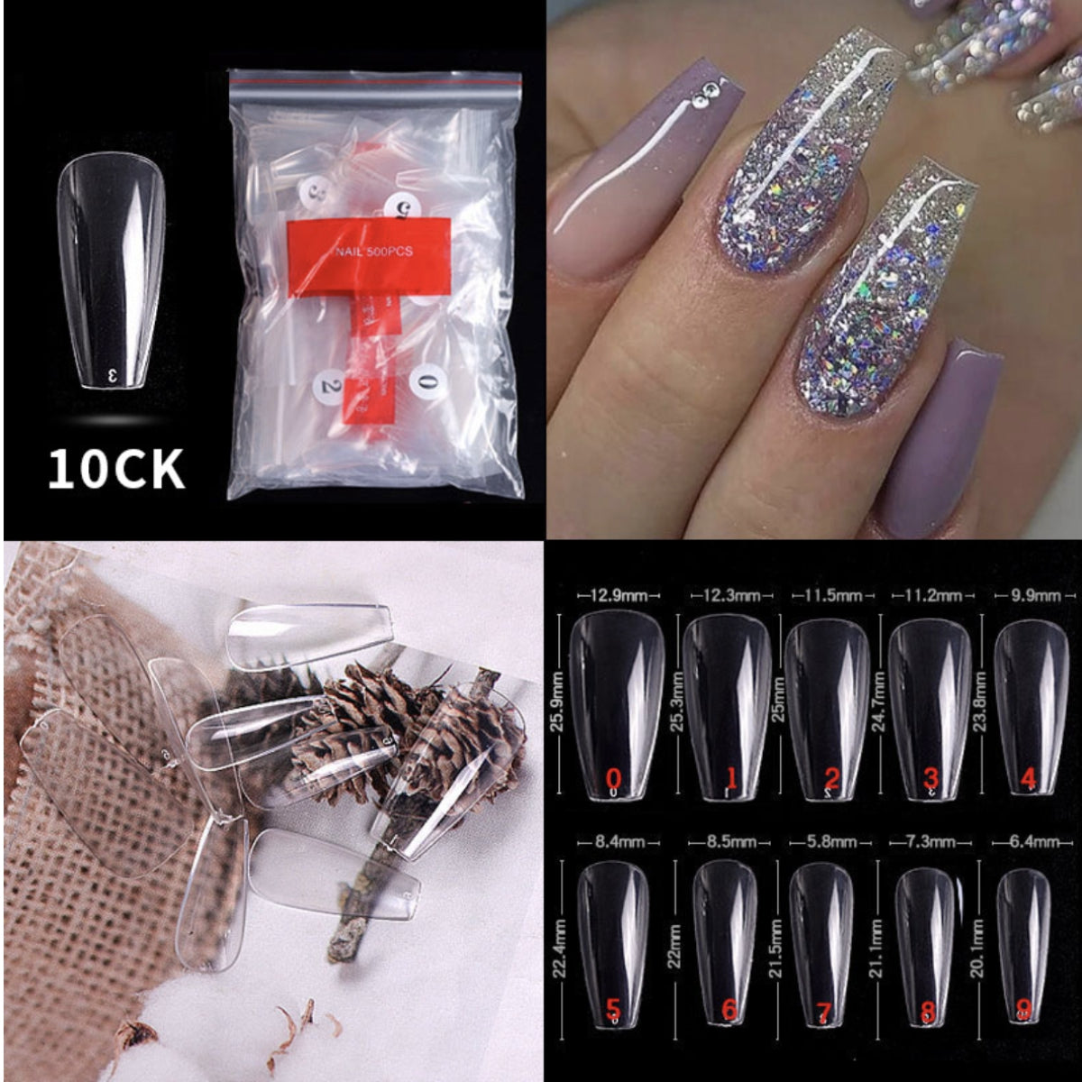 Full cover coffin shape nail tips 100pcs